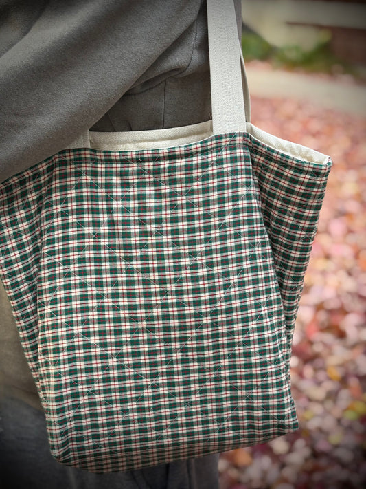 The Bucket Tote in Green Tartan
