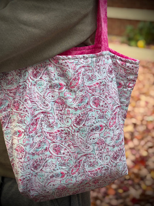 The Bucket Tote in Pink Paisley