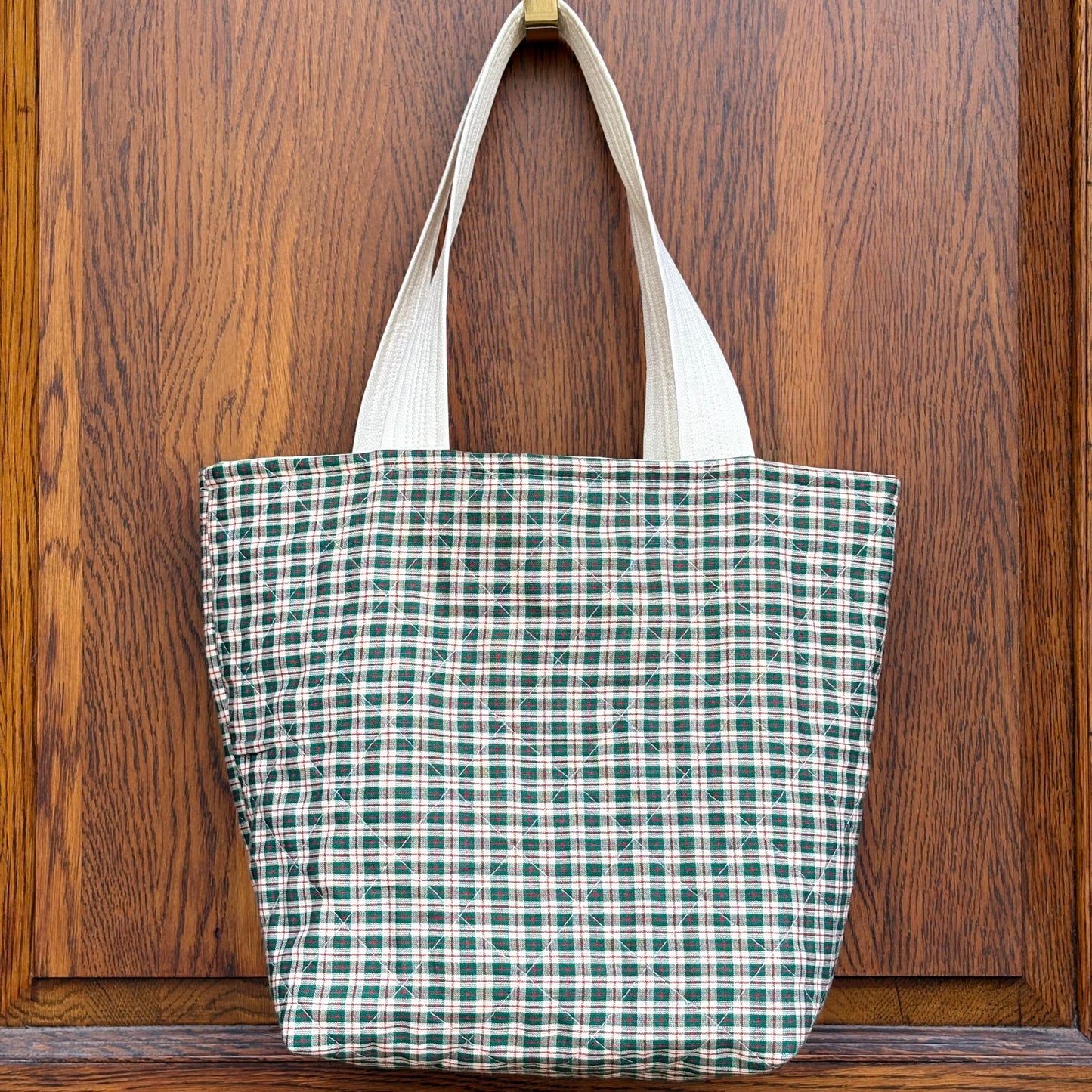 The Bucket Tote in Green Tartan