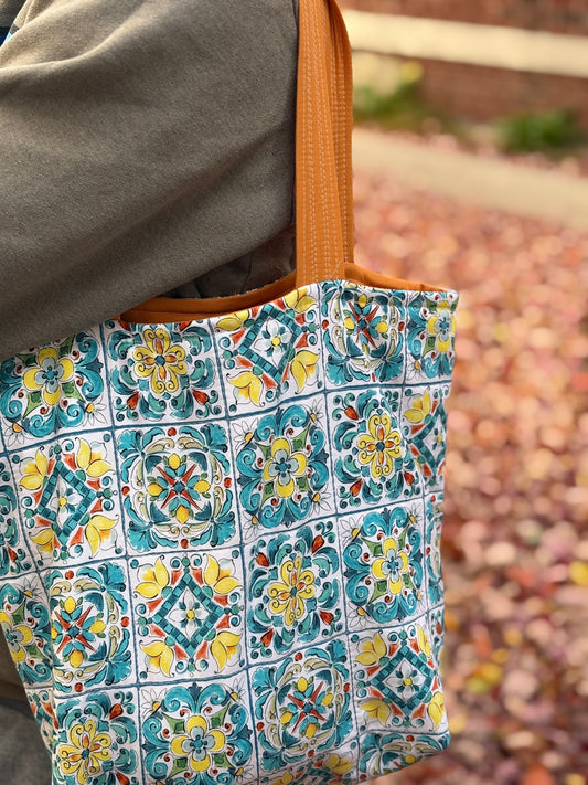 The Bucket Tote in Quilted Talavera Tile