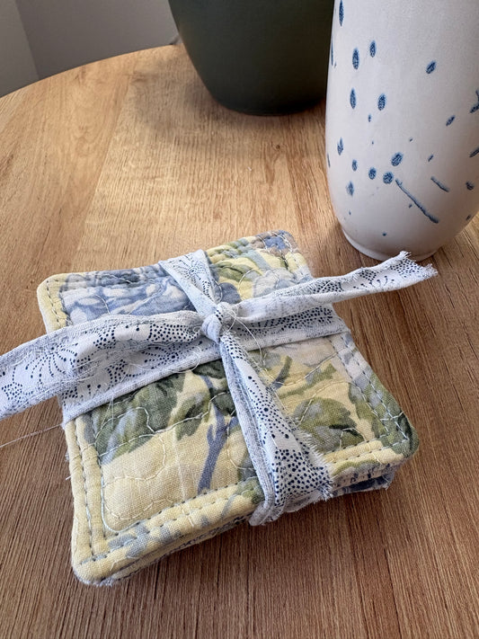 Yellow and Blue Floral Vintage Quilt Mug Rugs *Limited Edition* - 4 Pack