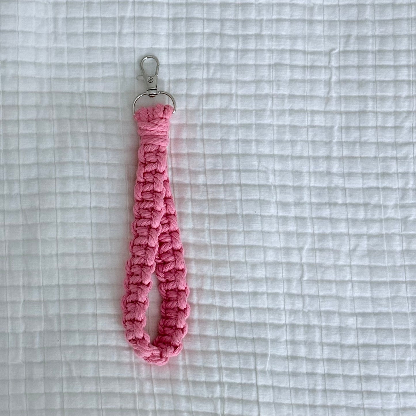 The Macrame Wristlet in Bubblegum Pink