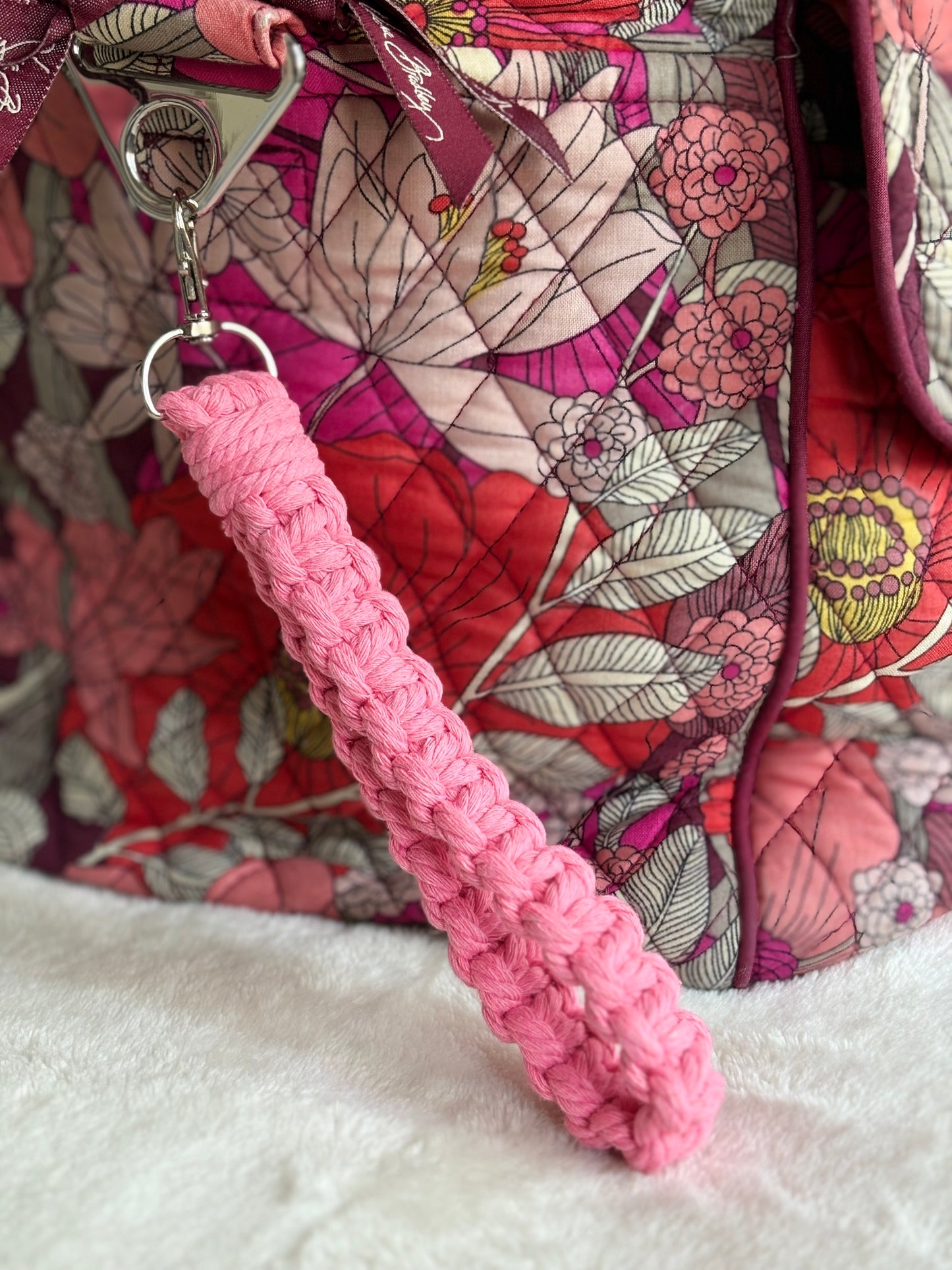 The Macrame Wristlet in Bubblegum Pink